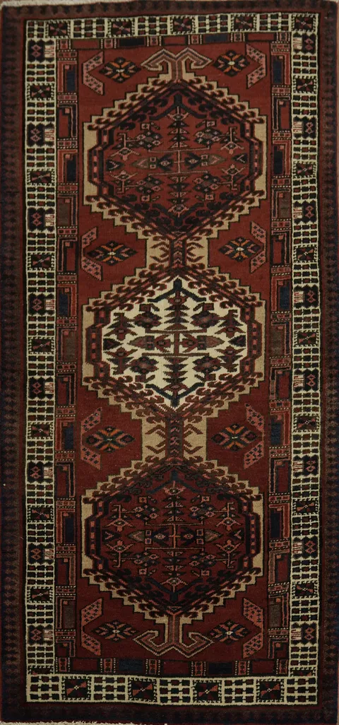 Vintage Geometric Wool Persian Runner Rug 3x7
