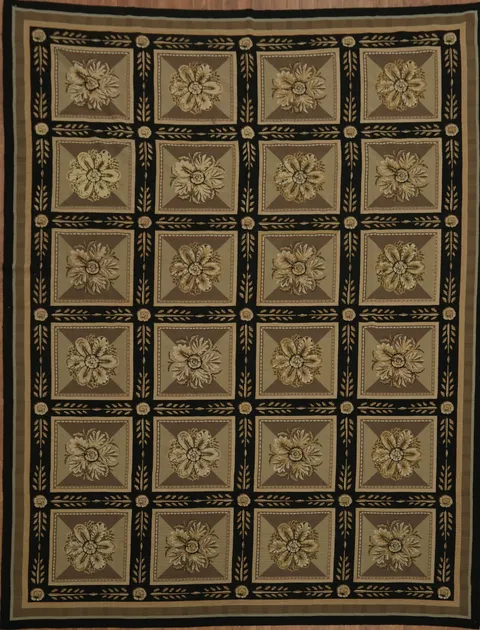 Artisan Beauty: Intricate Tulip Designs in Distressed Area Aubusson Tapestries Rug 9x12