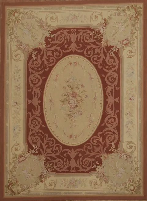 Sophisticated Floral Theme Aubusson Tapestries Rug with Ornate Border 9x12