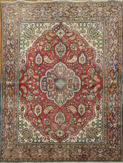 Vintage Wool Persian Tabriz Rug 5x6