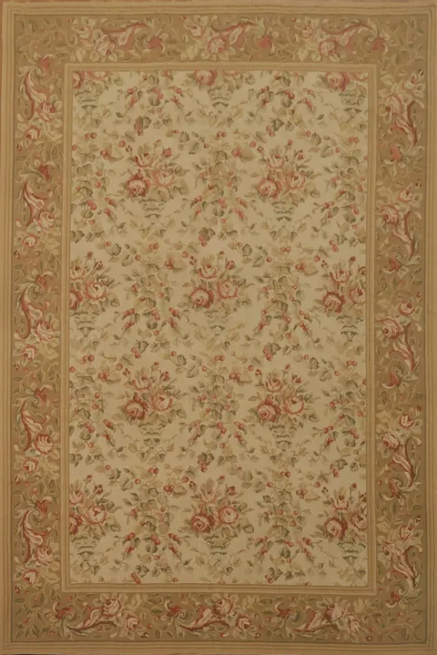 Traditional Beige and Red Aubusson-Tapestry Rug 6x9
