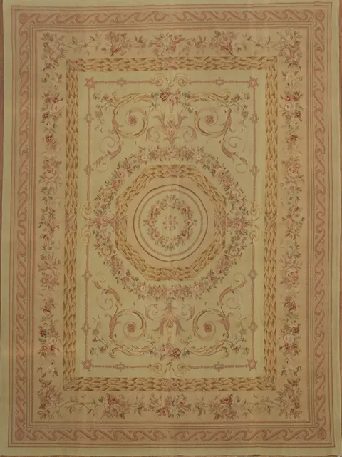 Exquisite Traditional Aubusson Tapestries Area Rug in Soft Pastel Floral Motifs 9x12