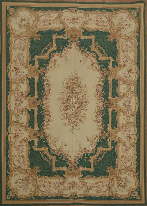 Sophisticated Antique-Style Aubusson Tapestries Rug with Authentic Floral Designs 10x14