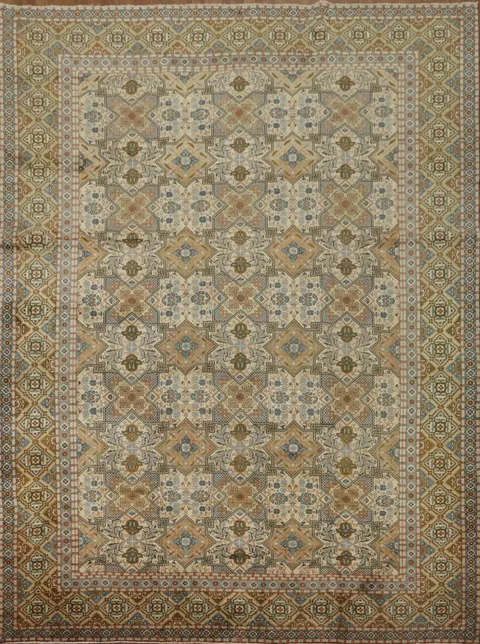 Geometric Vintage Kashan Persian Large Rug 10x14