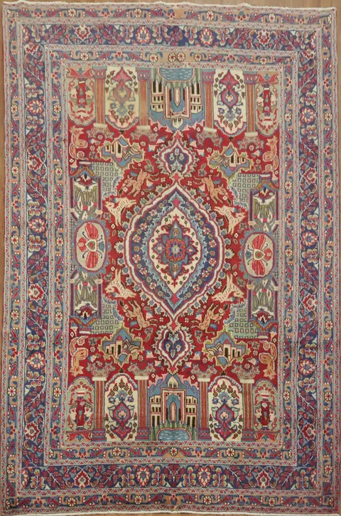 Elegant Animal Pictorial Kashmar Persian Area Rug 6x10