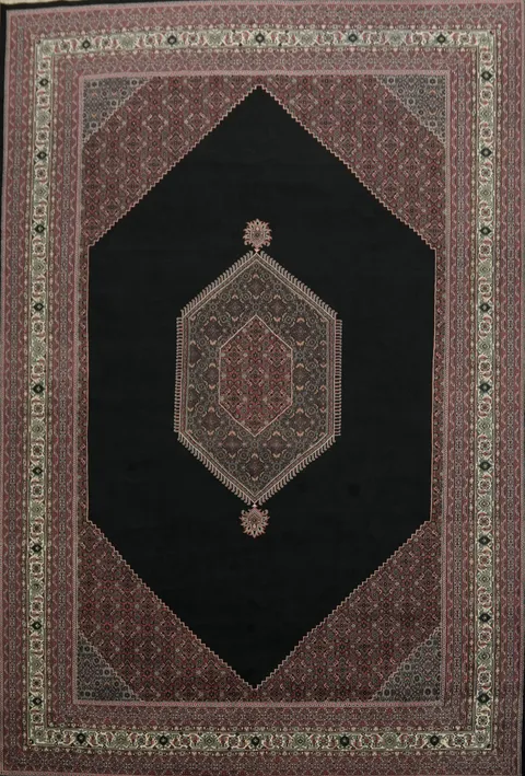 Luxurious Deep Black Traditional Oriental Bidjar Large Rug 12x18