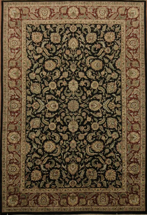 Exquisite Baroque-Inspired Black Traditional Vegetable-Dye Oriental Agra Large Rug 12x18