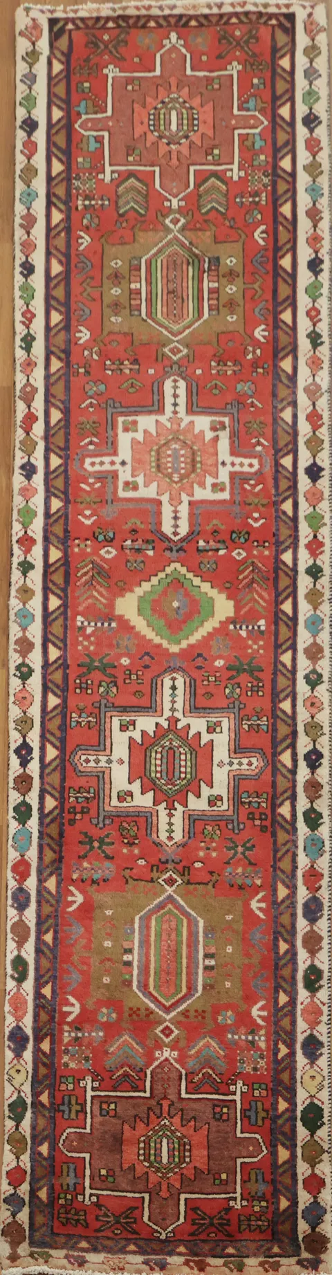 Vintage Wool Persian Gharajeh Runner Rug 2x9