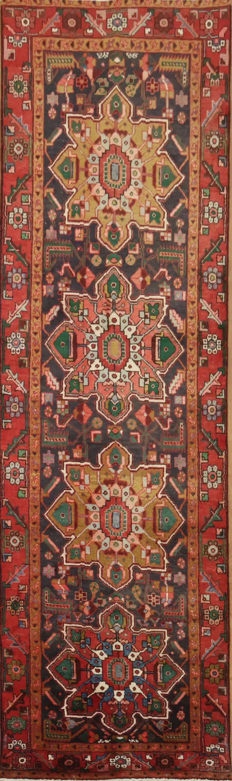 Vibrant Geometric Heriz Persian Runner Rug 4x12
