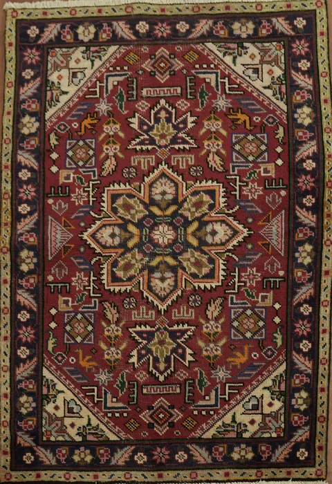 Traditional Red Geometric Vintage Tabriz Persian Rug 3x5