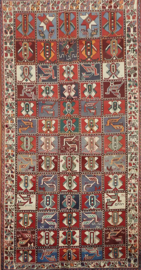 Colorful Geometric Elegance: Bakhtiari Persian Area Rug 5x9