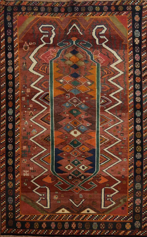Vibrant Geometric Gabbeh Persian Area Rug 5x8