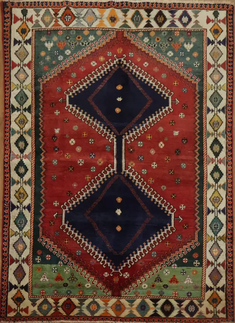 Vintage Geometric Tribal Vegetable Dye Shiraz Persian Rug 5x6