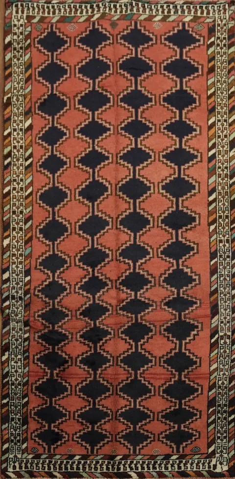Authentic Geometric Shiraz Persian Rug 3x6