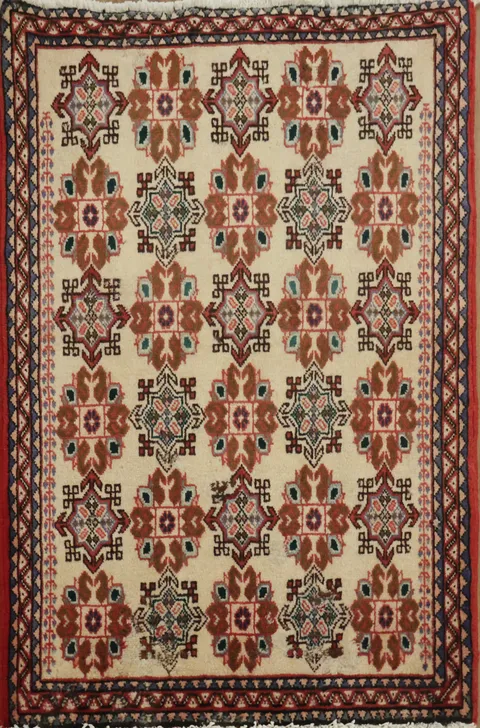 Geometric Tabriz Persian Rug with Warm Ivory and Red Tone 2x3 ft