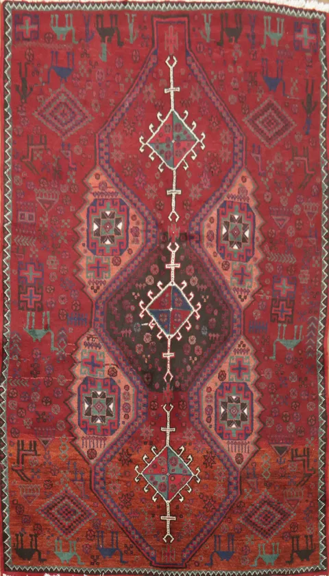 Vegetables Dye Vintage Geometric Hamedan Persian Rug 3x6