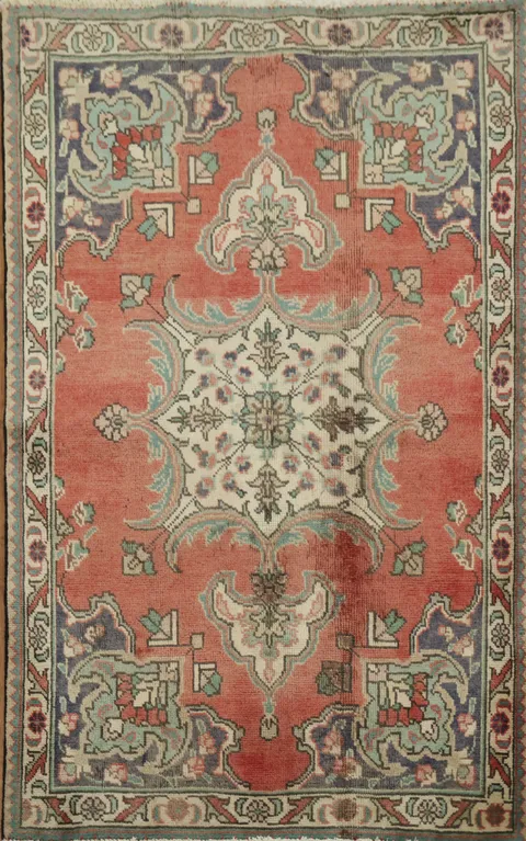 Geometric Vintage Tabriz Persian Rug 3x5