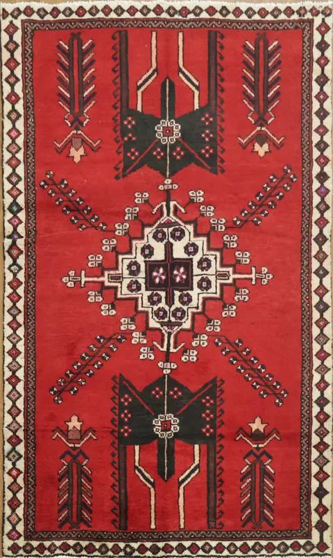 Vintage Geometric Hamedan Persian Rug 4x6