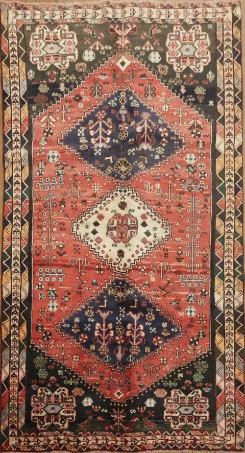 Vintage Geometric Tribal Shiraz Persian Rug 4x8