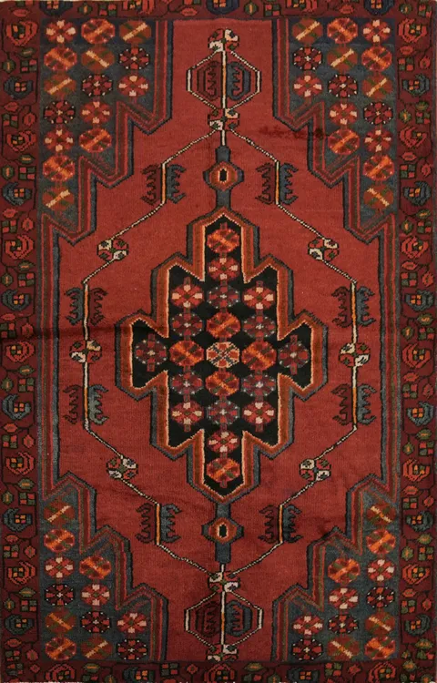 Geometric Vintage Hamedan Persian Rug 4x7