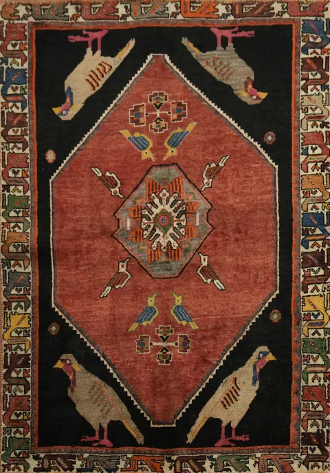 Handcrafted Ornate Animal Pictorial Shiraz Persian Rug 4x6