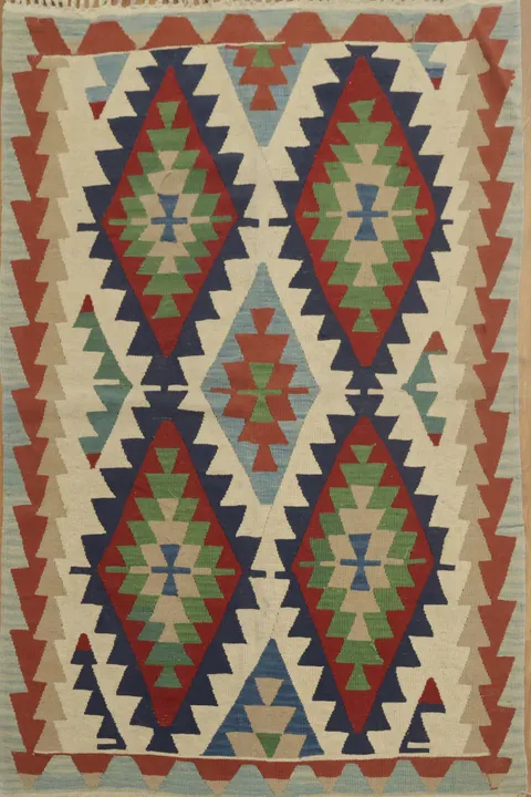 Colorful Geometric Oriental Kilim Area Rug 4x6