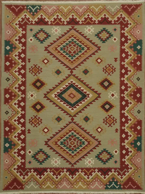 Vintage Green Oriental Kilim Area Rug 9x12