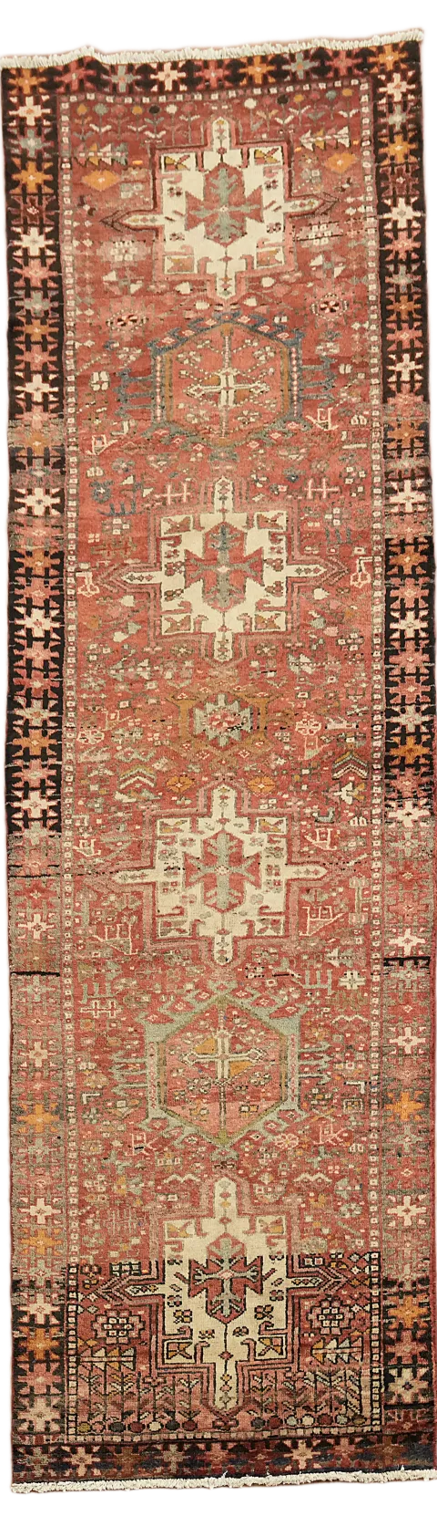 Vintage Red Gharajeh Persian Runner Rug with Geometric Motifs 3x10