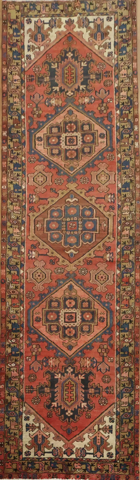 Vibrant Vintage Heriz Persian Runner Rug 3x11