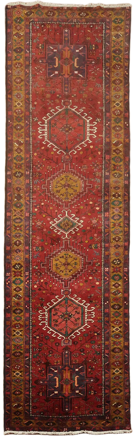 Long Red Hallway Rug with Intricate Design Details 3x10