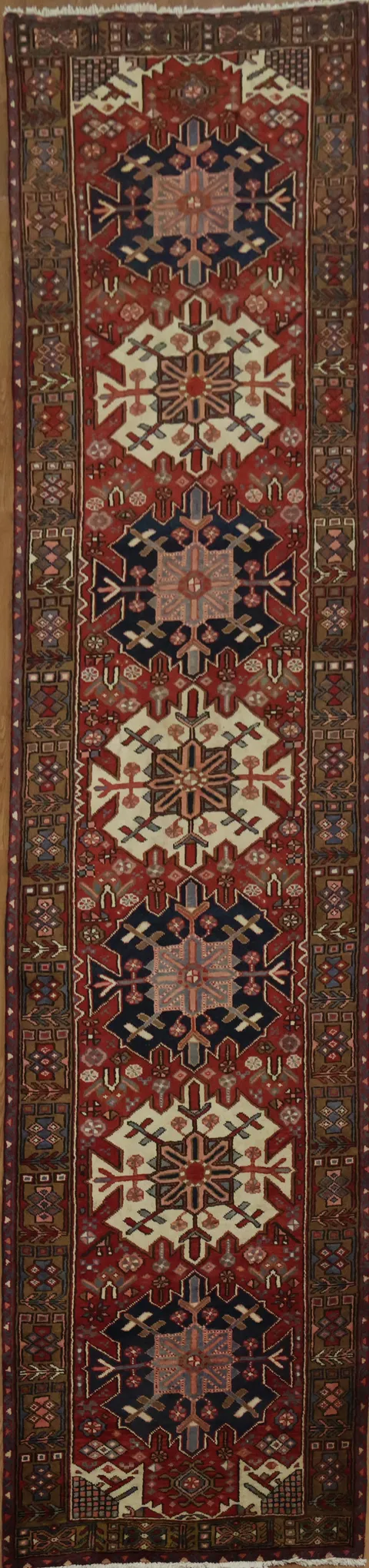 Vintage Long Heriz Persian Runner Rug 4x15