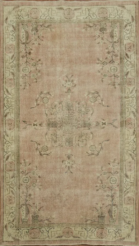 Vintage Floral  Distressed Anatolian Oriental Area Rug 6x10