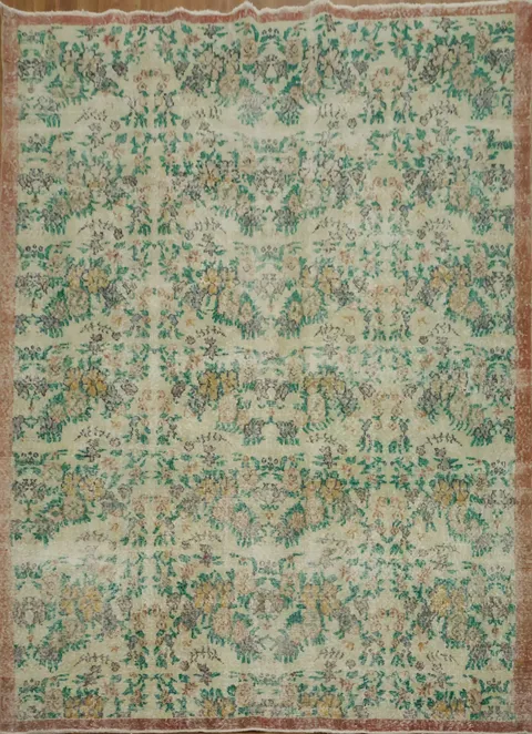 Artistic Green Elegance: Anatolian Oriental Area Rug 7x9