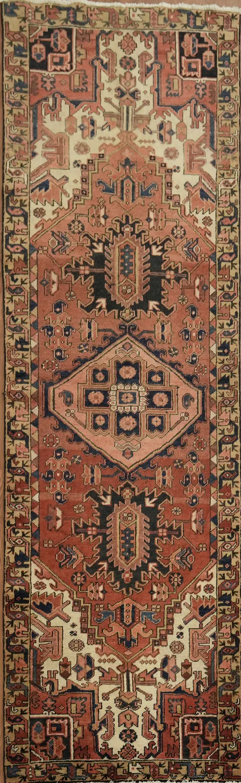 Luxurious Wool Vintage Heriz Persian Runner Rug 3x10