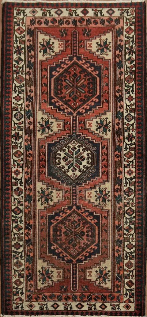 Vintage Aesthetic: Bold Hexagonal Motifs in Persian Ardebil Runner Rug 3x7
