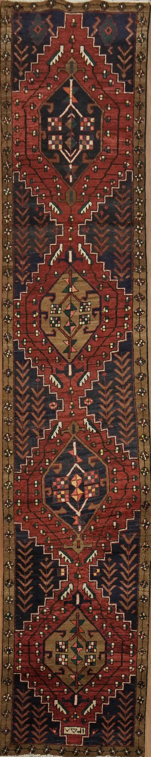 Persian Tribal Ardebil Runner Rug with Bold Geometric Designs 3x13