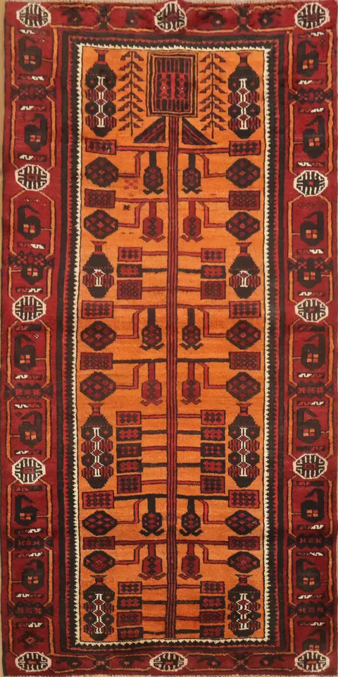Tribal Balouch Persian Runner Rug with Symmetrical Layout 3x7