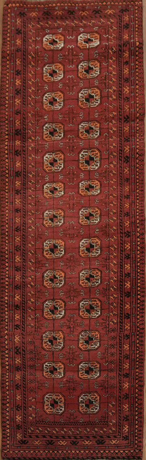 Tribal Bokhara Persian Runner Rug with Traditional Geometric Patterns 3x8