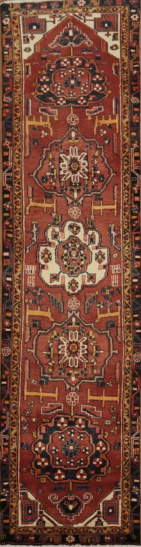Elegant Hand-Knotted Traditional Persian Heriz Runner Rug 3x13