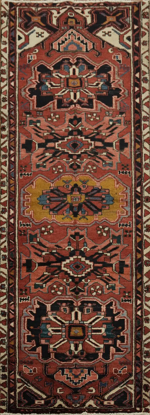 Stylish Vintage Persian Heriz Rug with Classic Tribal Motifs 3x9