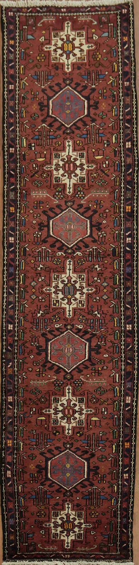 Elegant Red Border Gharajeh Runner: Perfect for Hallway Aesthetics 3x11