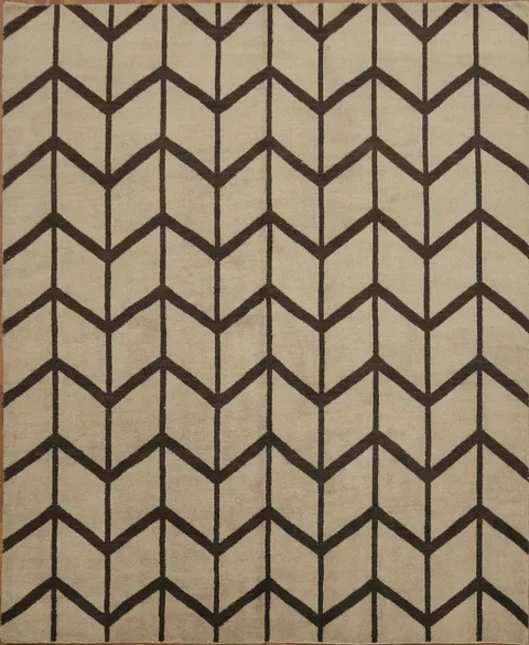 Beige and Dark brown Geometric Chevron Modern Area Rug 8x10