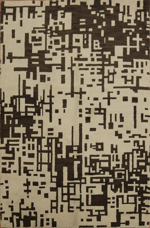 Modern Geometric Rug with Abstract Puzzle Design 5x8