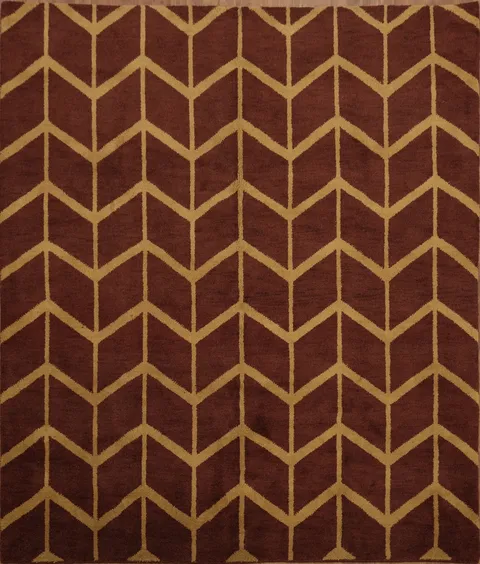 Contemporary Rug with Bold Chevron Designs in Red Brown and Gold 8x10