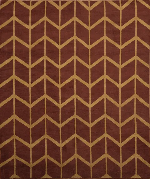 Geometric Style Area Rug with Elegant Brown and Gold Chevron 8x10