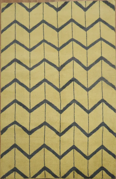 Chevron Elegance: Yellow and Navy Blue Modern Geometric Rug 5x8