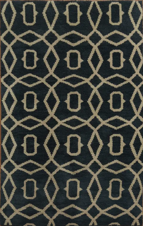 Navy and Beige Rug with Modern Geometric Design 5x8