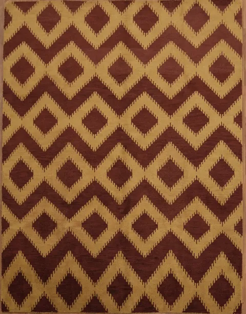 Warm Brown and Gold Tones: Perfect Geometric Diamond-Pattern Rug 9x12