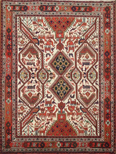 Vegetables Dye Animal Pictorial Sirjan Persian Wool Rug 5x6