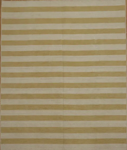 Reversible Chic Beige and Gold Stripe Rug: Perfect for Minimalist Spaces 8x10